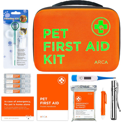 Cat & Dog First Aid Kit for Car - Pet Emergency Kit for Home Office Travel – Dog Camping Essentials with Muzzle & Mini First Aid Pouch