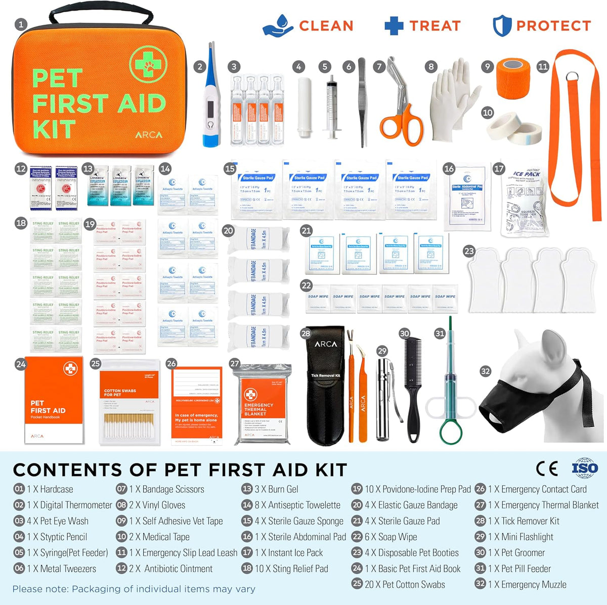 Cat & Dog First Aid Kit for Car - Pet Emergency Kit for Home Office Travel – Dog Camping Essentials with Muzzle & Mini First Aid Pouch
