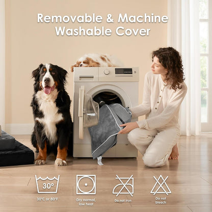XL Memory Foam Dog Crate Bed with Washable Cover, 41x27Inch, Grey