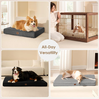 XL Memory Foam Dog Crate Bed with Washable Cover, 41x27Inch, Grey
