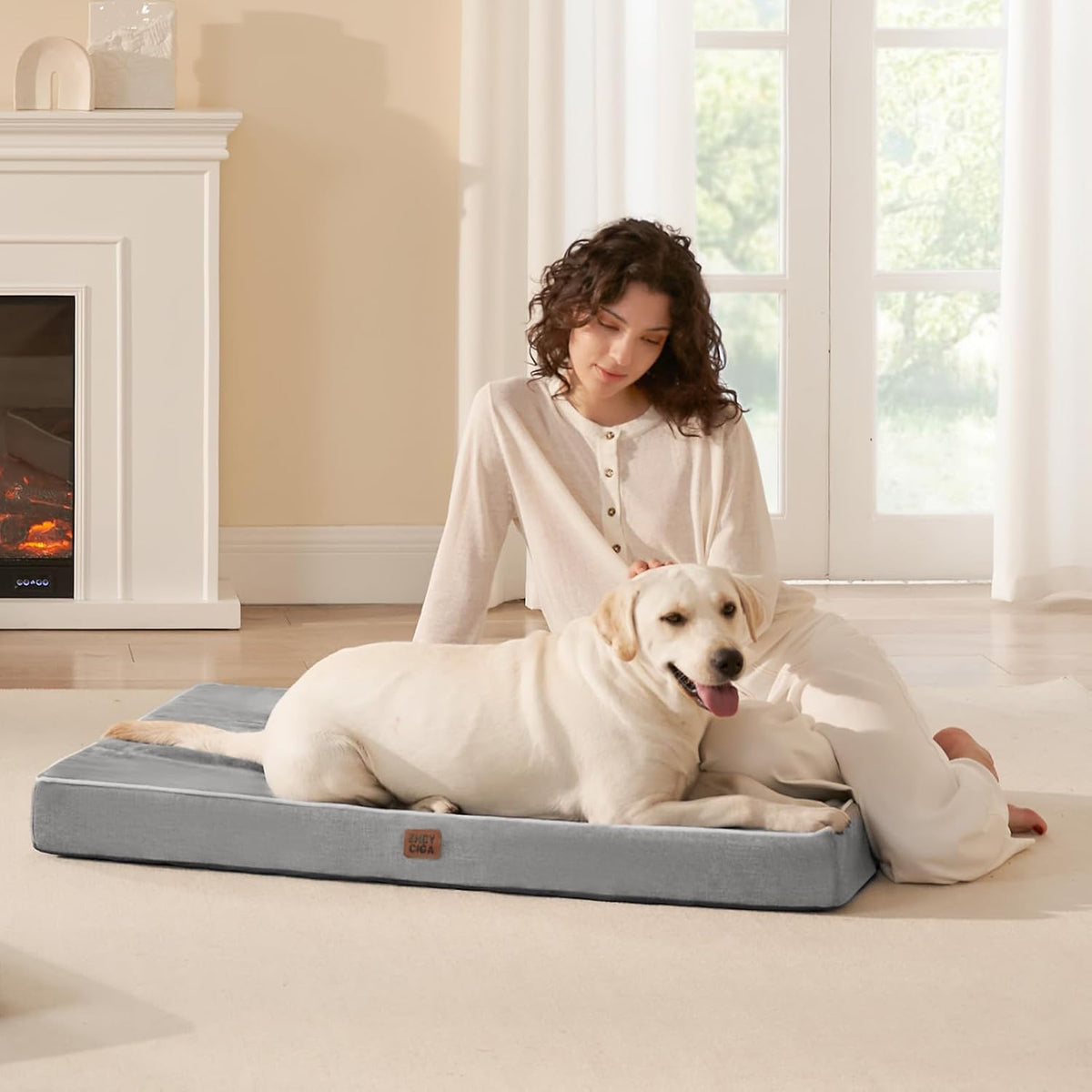 XL Memory Foam Dog Crate Bed with Washable Cover, 41x27Inch, Grey