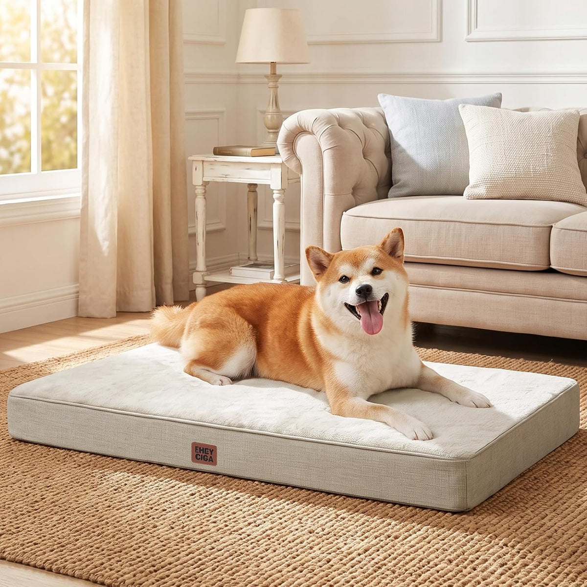 XL Memory Foam Dog Crate Bed with Washable Cover, 41x27Inch, Grey