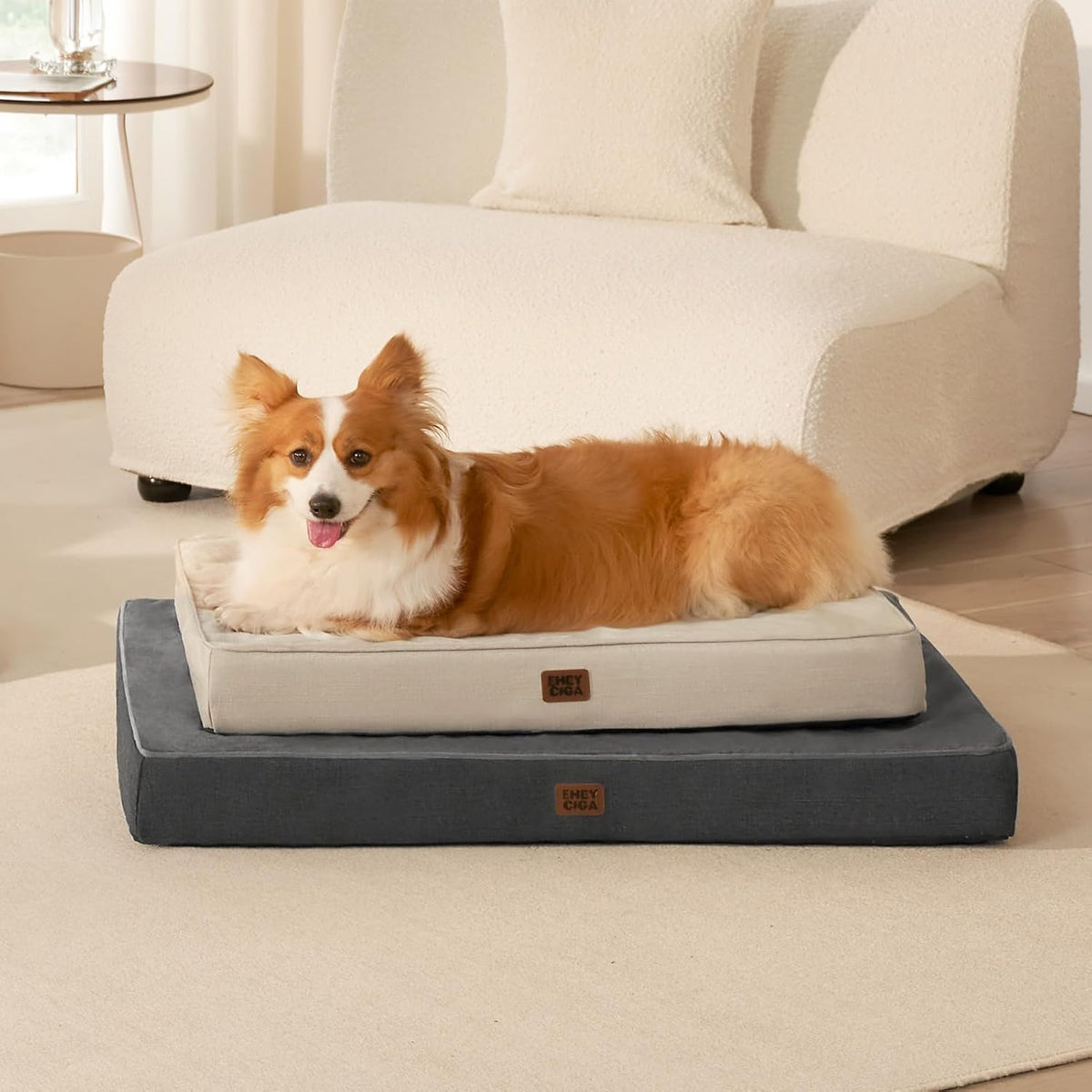 XL Memory Foam Dog Crate Bed with Washable Cover, 41x27Inch, Grey