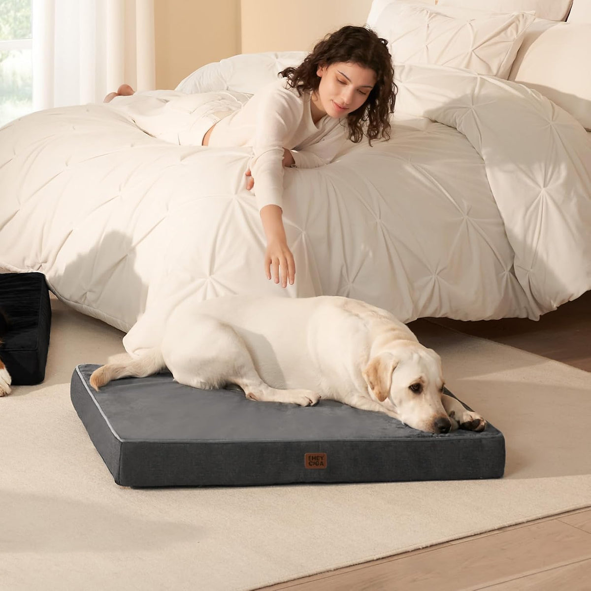 XL Memory Foam Dog Crate Bed with Washable Cover, 41x27Inch, Grey