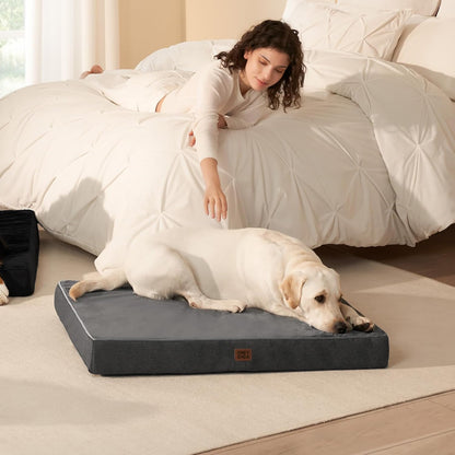 XL Memory Foam Dog Crate Bed with Washable Cover, 41x27Inch, Grey