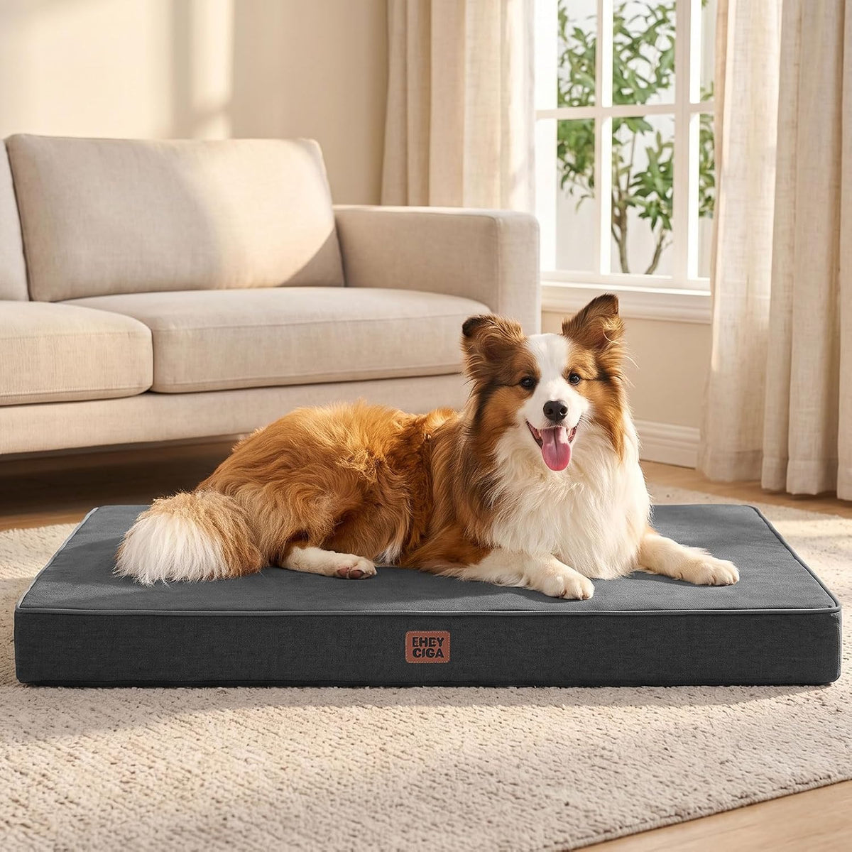 XL Memory Foam Dog Crate Bed with Washable Cover, 41x27Inch, Grey
