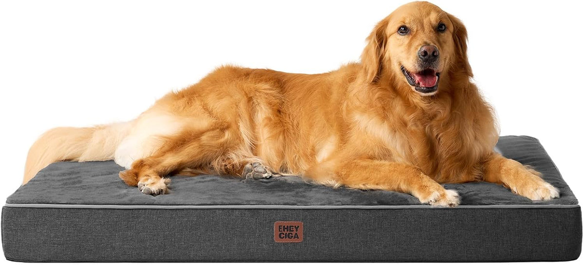 XL Memory Foam Dog Crate Bed with Washable Cover, 41x27Inch, Grey