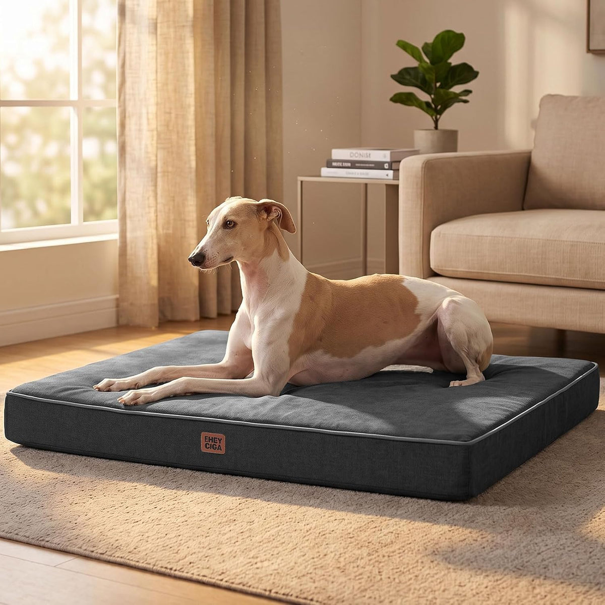 XL Memory Foam Dog Crate Bed with Washable Cover, 41x27Inch, Grey