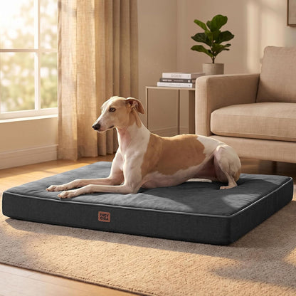 XL Memory Foam Dog Crate Bed with Washable Cover, 41x27Inch, Grey