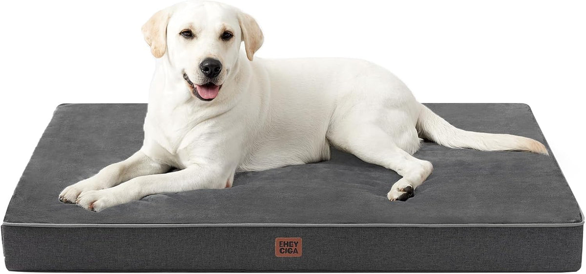 XL Memory Foam Dog Crate Bed with Washable Cover, 41x27Inch, Grey
