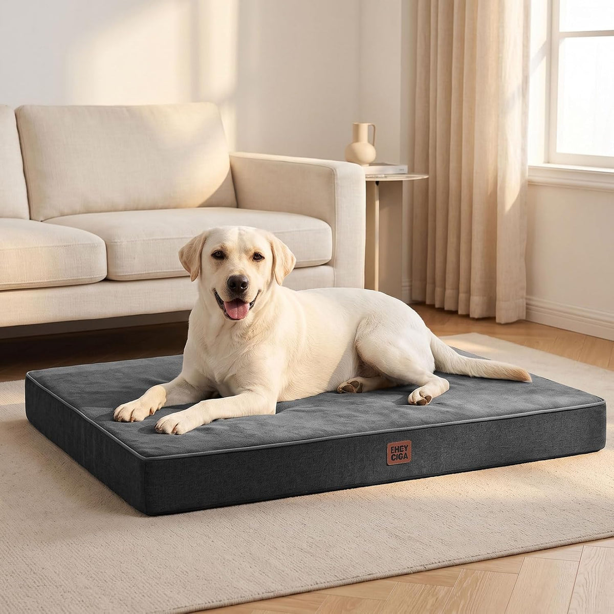 XL Memory Foam Dog Crate Bed with Washable Cover, 41x27Inch, Grey