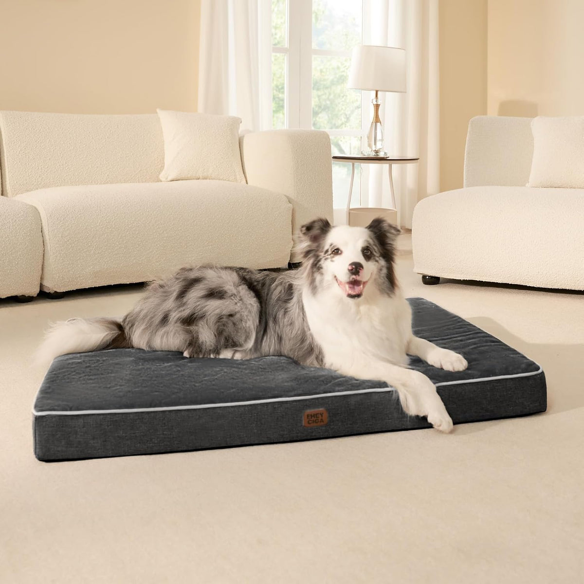 XL Memory Foam Dog Crate Bed with Washable Cover, 41x27Inch, Grey