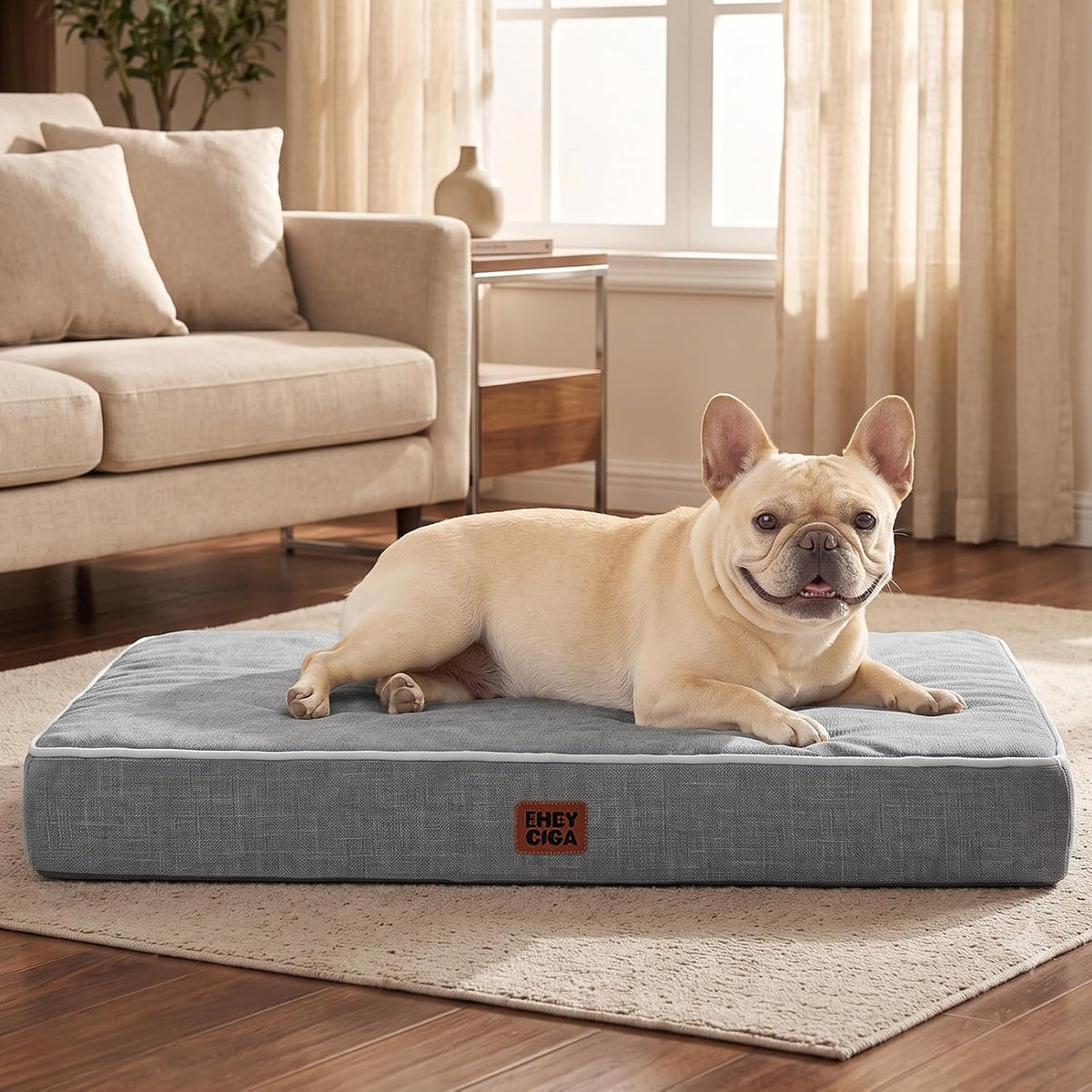 XL Memory Foam Dog Crate Bed with Washable Cover, 41x27Inch, Grey