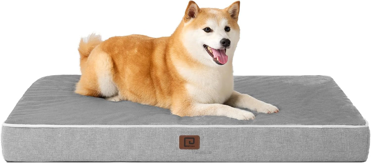 XL Memory Foam Dog Crate Bed with Washable Cover, 41x27Inch, Grey