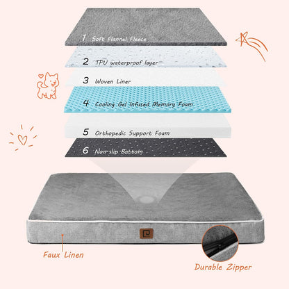 XL Memory Foam Dog Crate Bed with Washable Cover, 41x27Inch, Grey