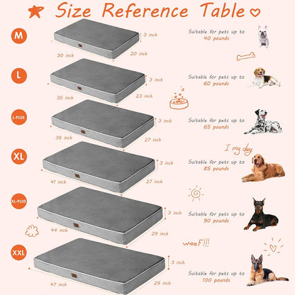 XL Memory Foam Dog Crate Bed with Washable Cover, 41x27Inch, Grey