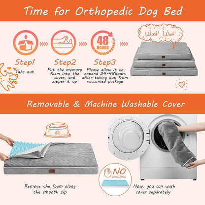 XL Memory Foam Dog Crate Bed with Washable Cover, 41x27Inch, Grey