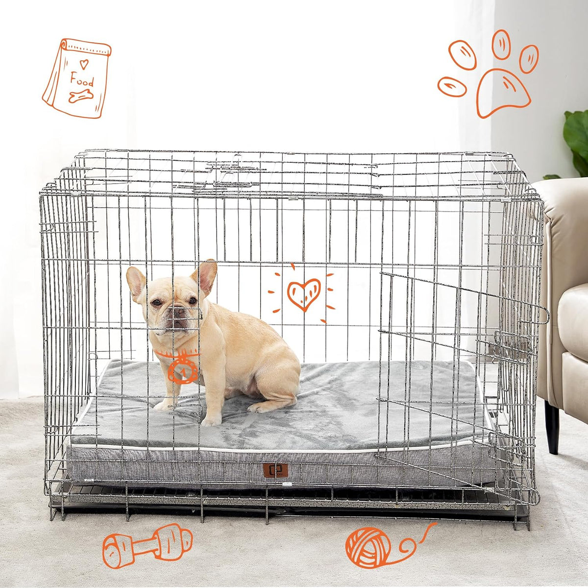 XL Memory Foam Dog Crate Bed with Washable Cover, 41x27Inch, Grey