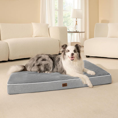 XL Memory Foam Dog Crate Bed with Washable Cover, 41x27Inch, Grey
