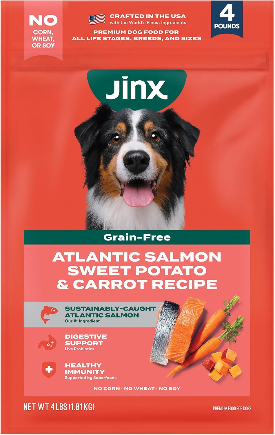 Grain Free Dry Dog Food - Real Salmon, Sweet Potato & Carrot, 4lb
