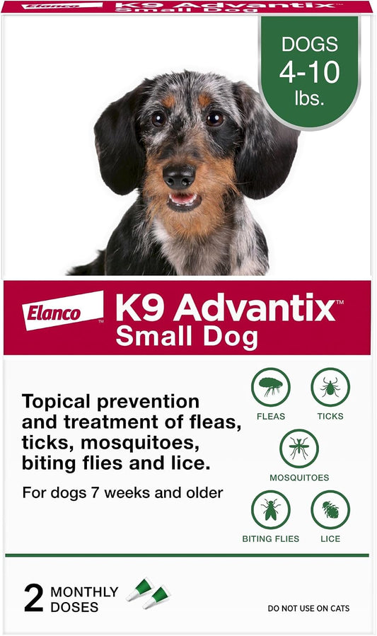 Flea, Tick & Mosquito Prevention for Dogs 4-10 lbs. | Flea Drops for Small Dogs | Apply Monthly | 2 Treatments