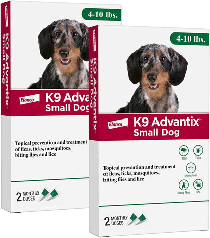 Flea, Tick & Mosquito Prevention for Dogs 4-10 lbs. | Flea Drops for Small Dogs | Apply Monthly | 2 Treatments