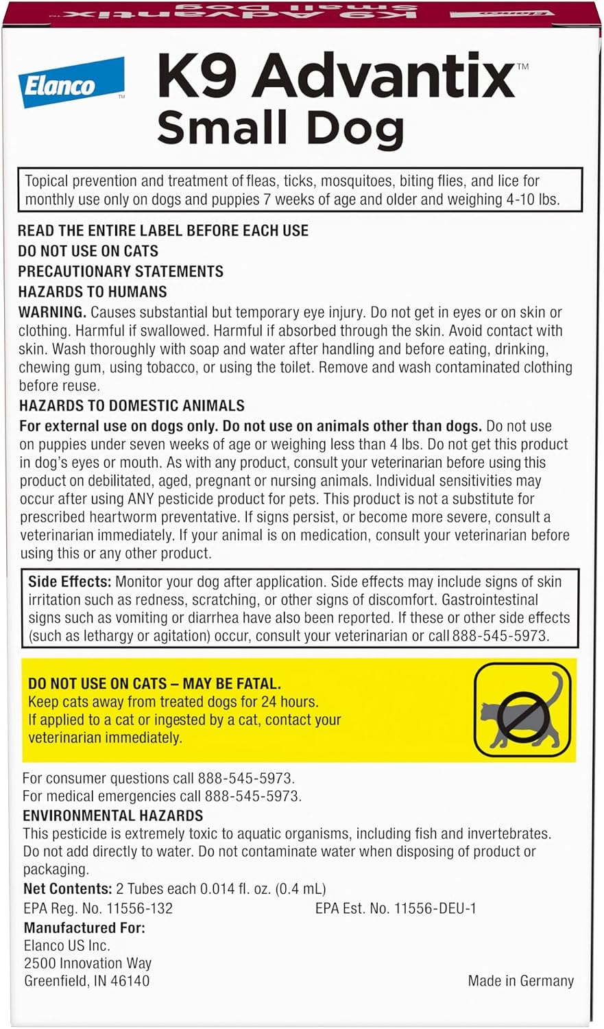 Flea, Tick & Mosquito Prevention for Dogs 4-10 lbs. | Flea Drops for Small Dogs | Apply Monthly | 2 Treatments