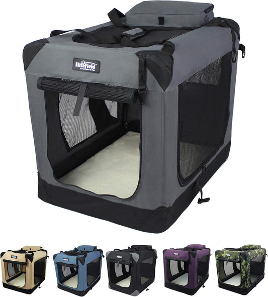 3-Door Soft Dog Crate with Bed & Carrying Bag (2-Year Warranty)