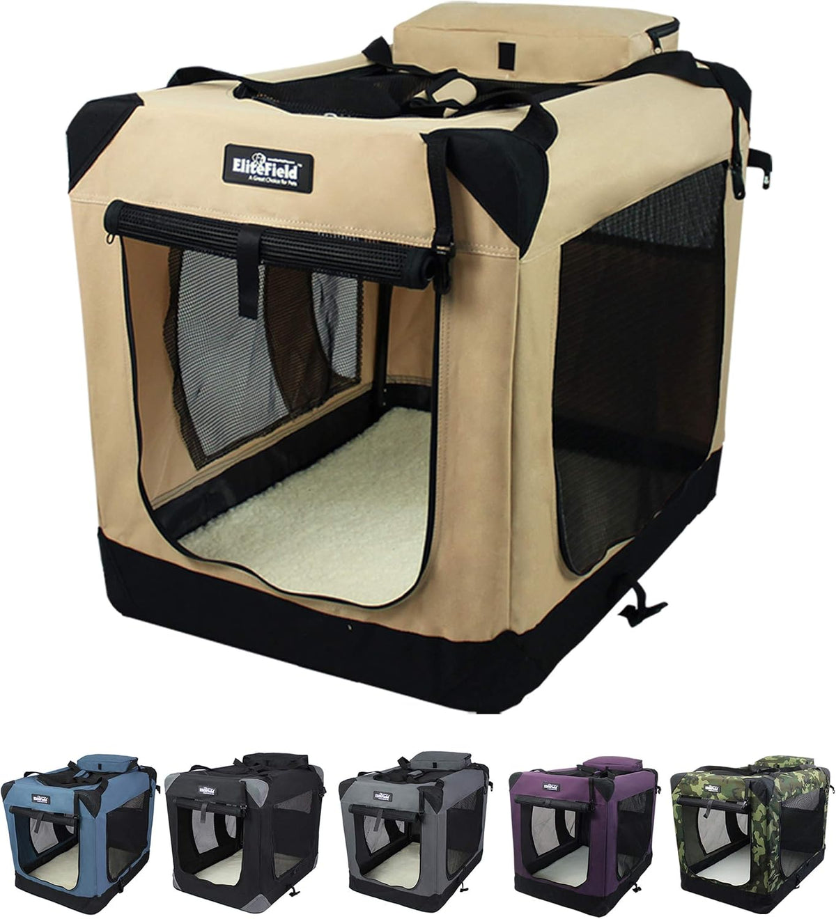 3-Door Soft Dog Crate with Bed & Carrying Bag (2-Year Warranty)