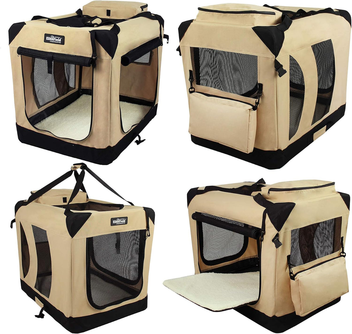 3-Door Soft Dog Crate with Bed & Carrying Bag (2-Year Warranty)
