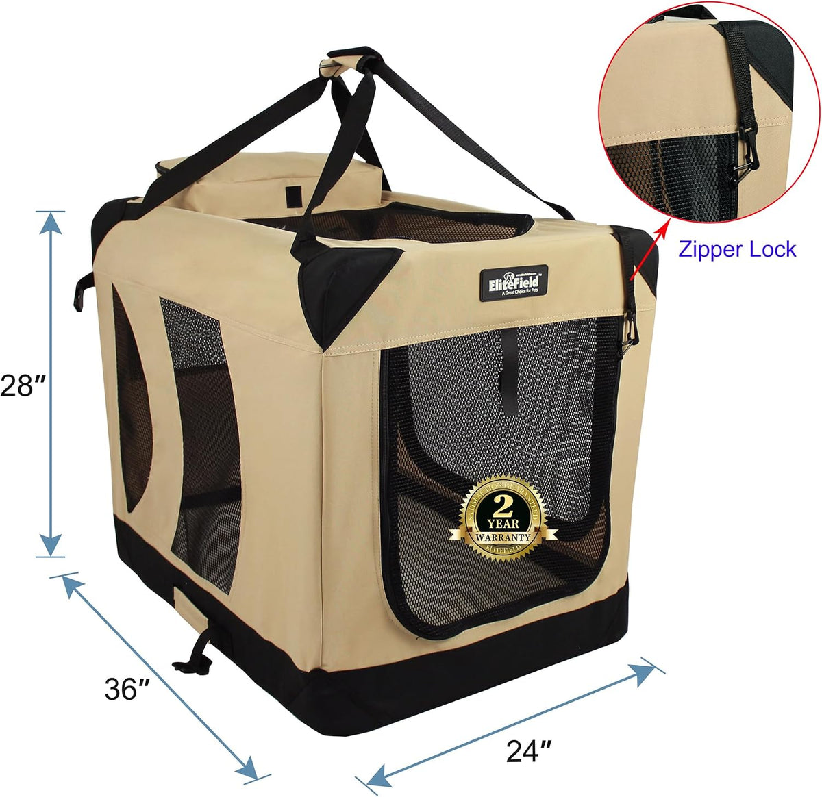 3-Door Soft Dog Crate with Bed & Carrying Bag (2-Year Warranty)