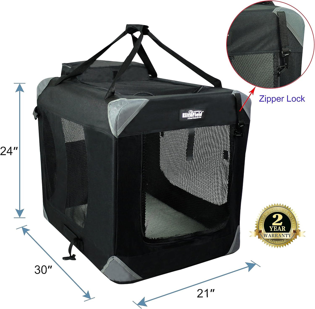 3-Door Soft Dog Crate with Bed & Carrying Bag (2-Year Warranty)