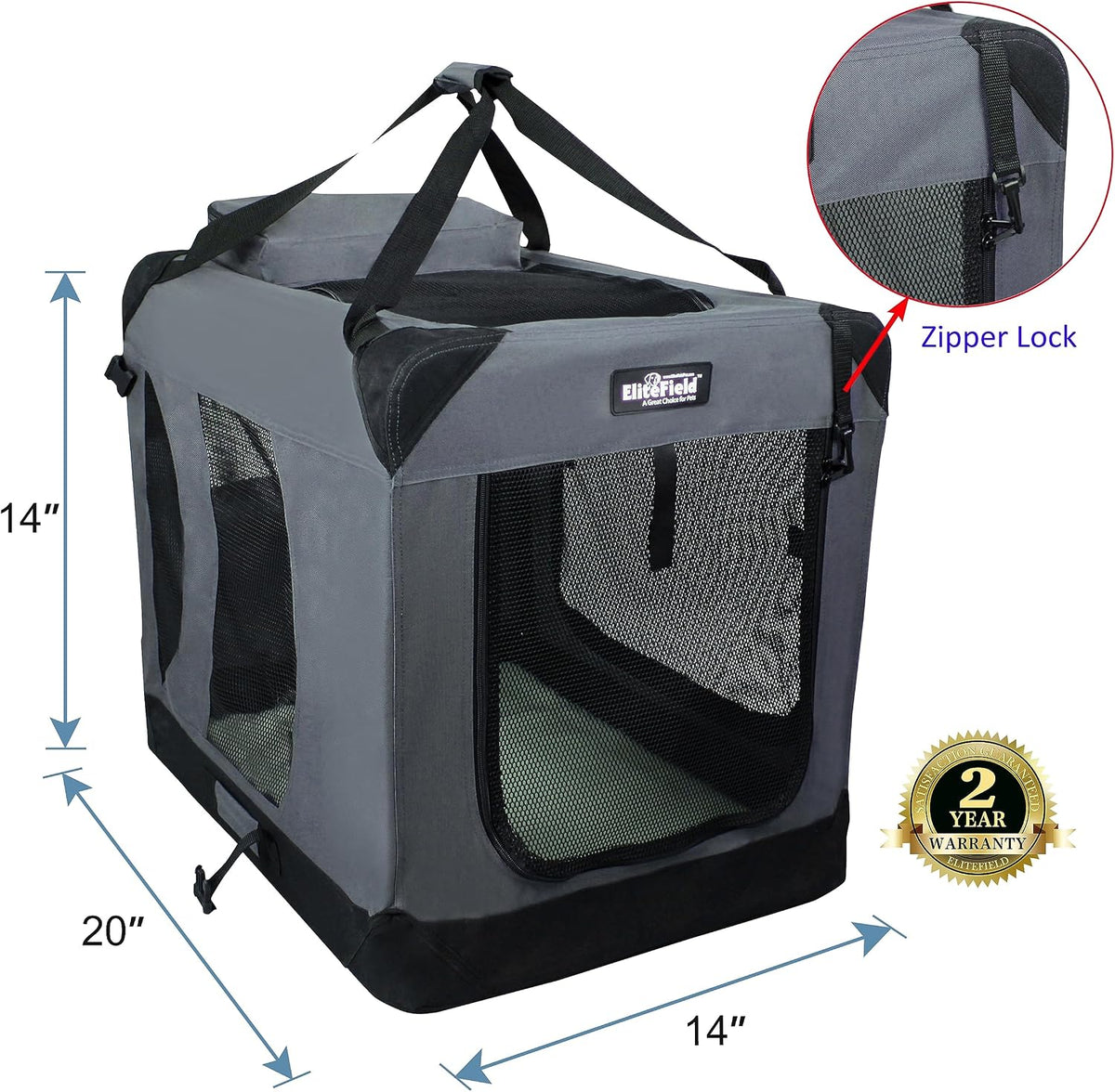 3-Door Soft Dog Crate with Bed & Carrying Bag (2-Year Warranty)