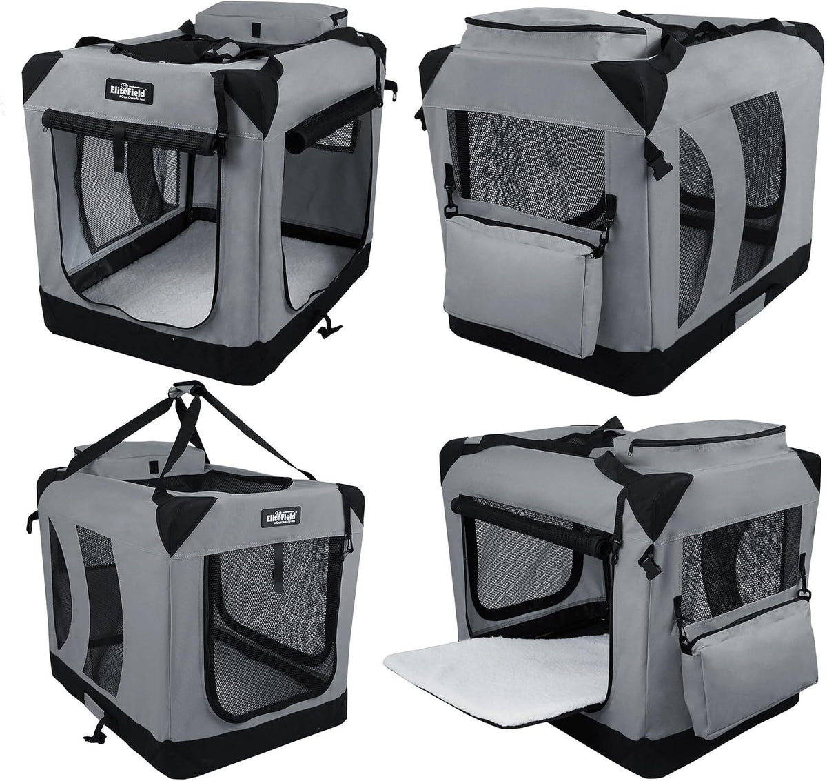 3-Door Soft Dog Crate with Bed & Carrying Bag (2-Year Warranty)