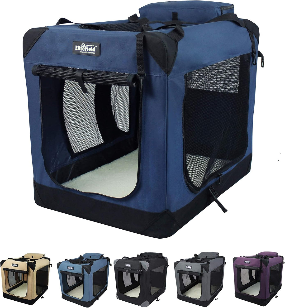 3-Door Soft Dog Crate with Bed & Carrying Bag (2-Year Warranty)