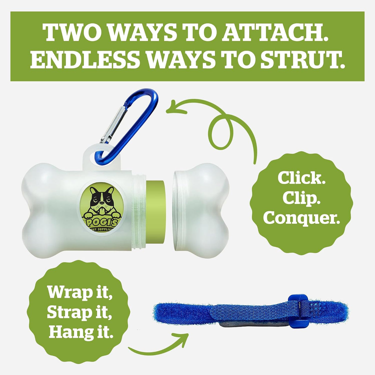 Pogi's Dog Poop Bag Holder & Dispenser, Unscented, Carabiner (15 Bags)