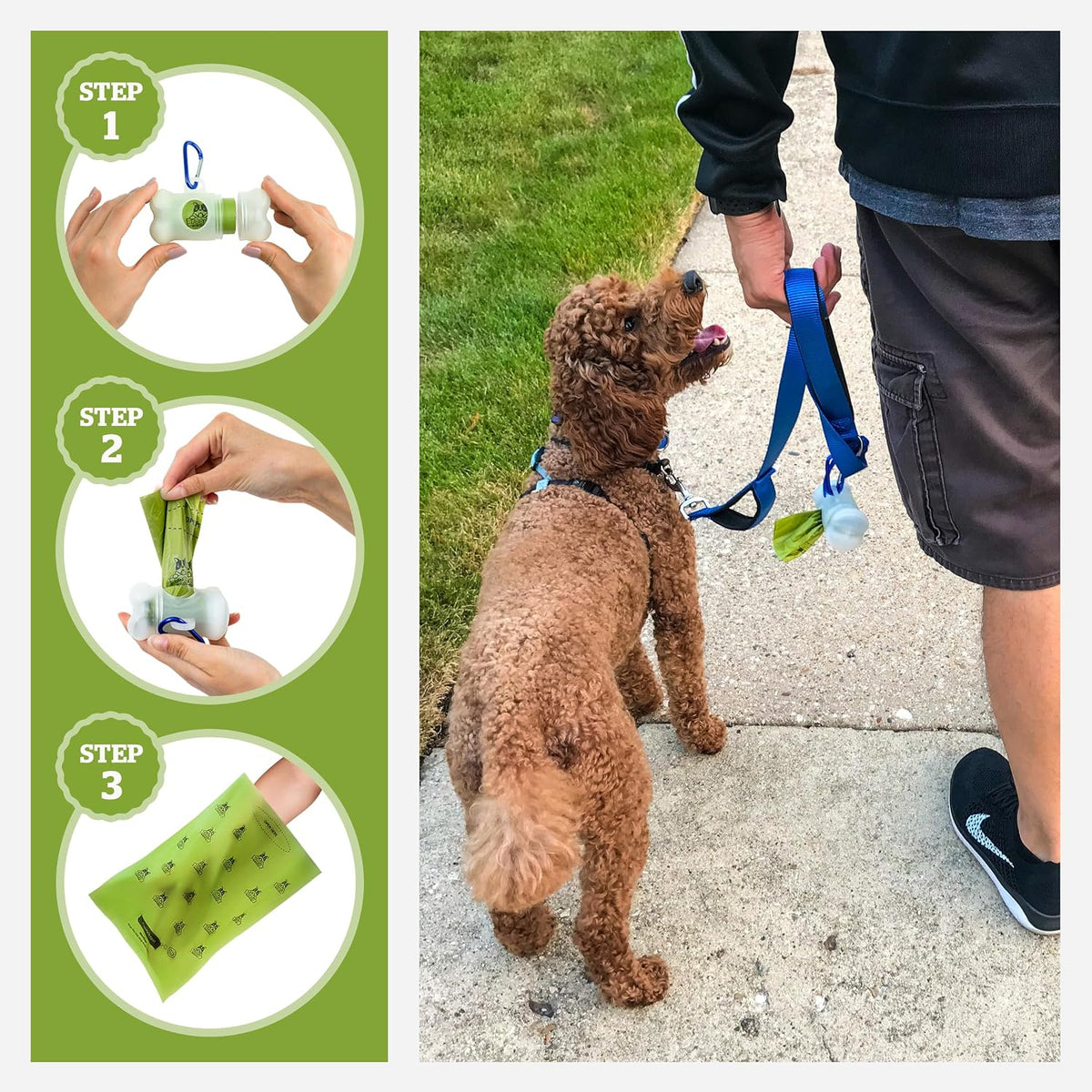 Pogi's Dog Poop Bag Holder & Dispenser, Unscented, Carabiner (15 Bags)