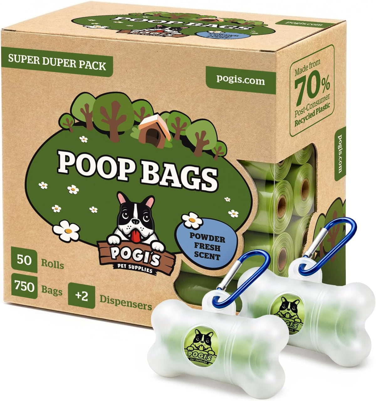 Pogi's Dog Poop Bag Holder & Dispenser, Unscented, Carabiner (15 Bags)