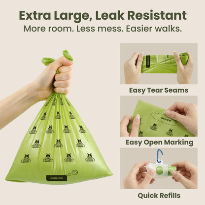 Pogi's Dog Poop Bag Holder & Dispenser, Unscented, Carabiner (15 Bags)
