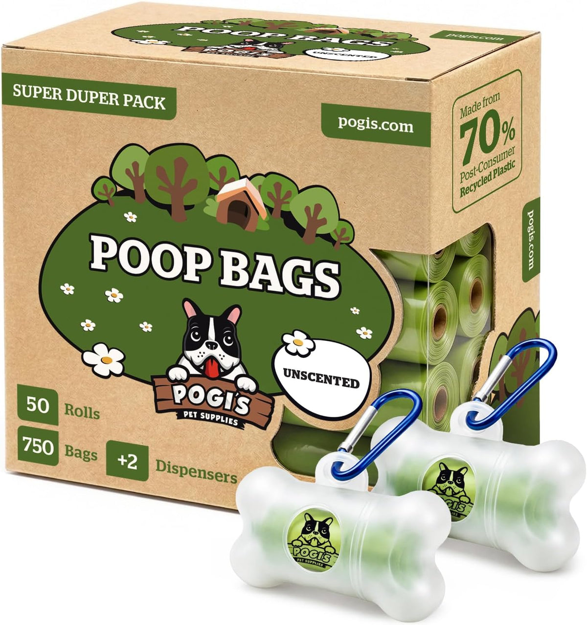 Pogi's Dog Poop Bag Holder & Dispenser, Unscented, Carabiner (15 Bags)