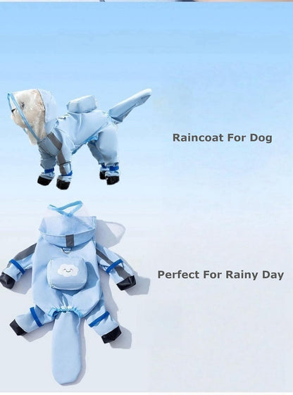 Waterproof Dog Raincoat,Full Coverage 4 Legs Dog Rain Jacket for Small Dogs,Pet Rain Coat with Hood,Reflective Strips&Leash Hole Outdoor Raincoat (Medium（for Weight 5.1-8.1 lb）, Blue)