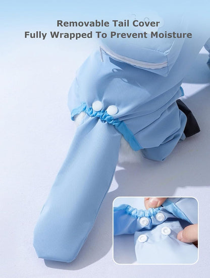 Waterproof Dog Raincoat,Full Coverage 4 Legs Dog Rain Jacket for Small Dogs,Pet Rain Coat with Hood,Reflective Strips&Leash Hole Outdoor Raincoat (Medium（for Weight 5.1-8.1 lb）, Blue)