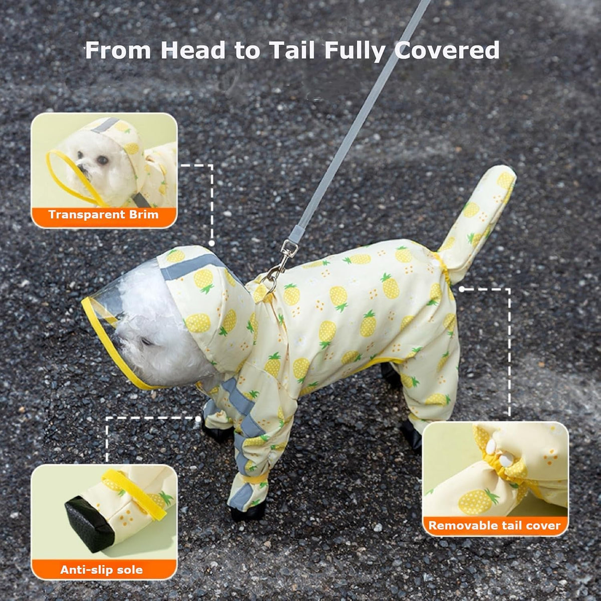 Waterproof Dog Raincoat,Full Coverage 4 Legs Dog Rain Jacket for Small Dogs,Pet Rain Coat with Hood,Reflective Strips&Leash Hole Outdoor Raincoat (Medium（for Weight 5.1-8.1 lb）, Blue)