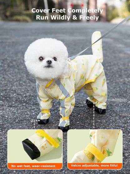 Waterproof Dog Raincoat,Full Coverage 4 Legs Dog Rain Jacket for Small Dogs,Pet Rain Coat with Hood,Reflective Strips&Leash Hole Outdoor Raincoat (Medium（for Weight 5.1-8.1 lb）, Blue)