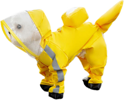 Waterproof Dog Raincoat,Full Coverage 4 Legs Dog Rain Jacket for Small Dogs,Pet Rain Coat with Hood,Reflective Strips&Leash Hole Outdoor Raincoat (Medium（for Weight 5.1-8.1 lb）, Blue)