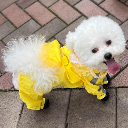 Waterproof Dog Raincoat,Full Coverage 4 Legs Dog Rain Jacket for Small Dogs,Pet Rain Coat with Hood,Reflective Strips&Leash Hole Outdoor Raincoat (Medium（for Weight 5.1-8.1 lb）, Blue)