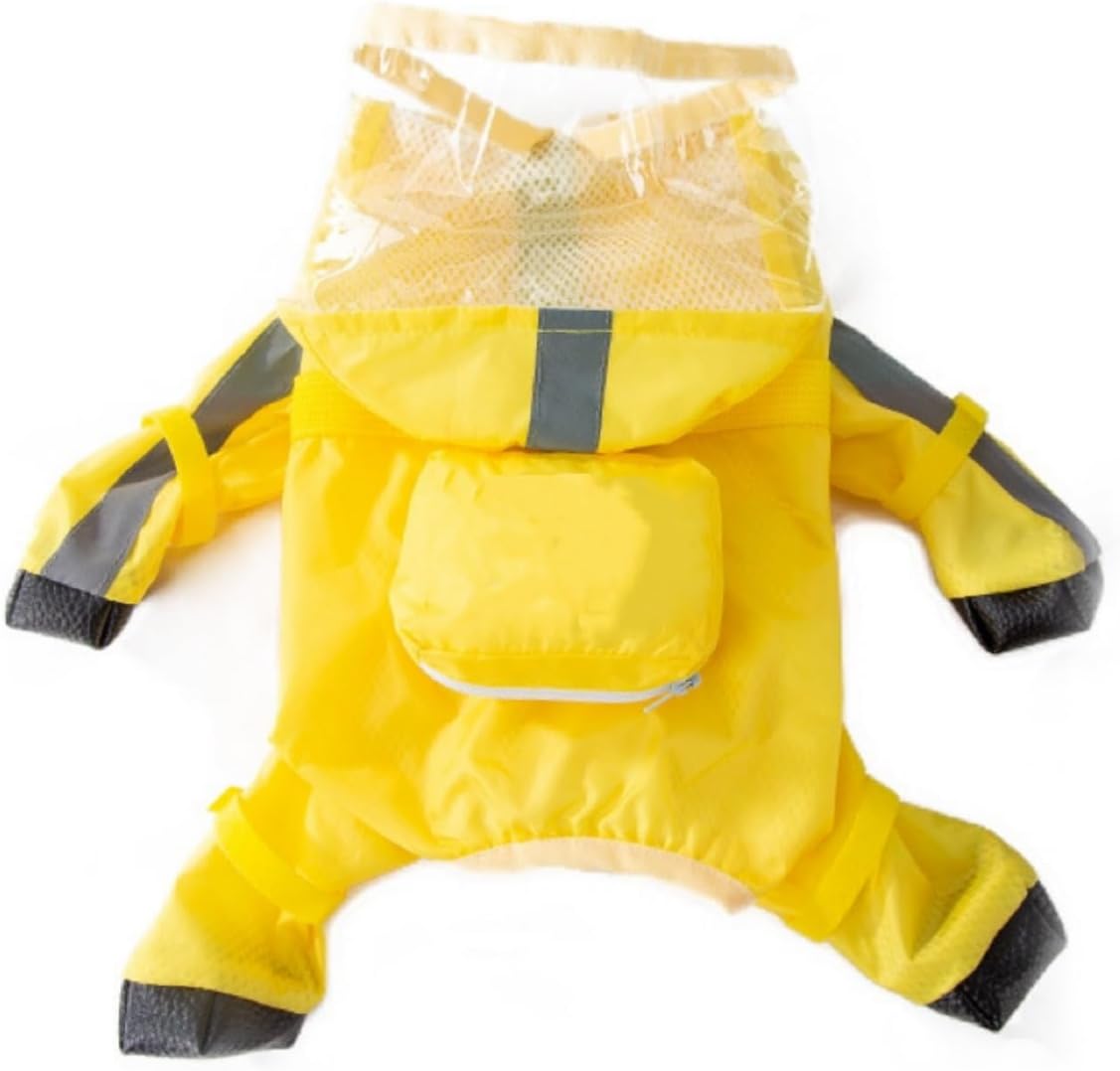 Waterproof Dog Raincoat,Full Coverage 4 Legs Dog Rain Jacket for Small Dogs,Pet Rain Coat with Hood,Reflective Strips&Leash Hole Outdoor Raincoat (Medium（for Weight 5.1-8.1 lb）, Blue)