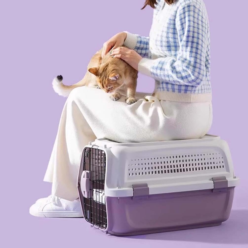 Cat Travel Carrier, Airline Pet Carrier, Portable Dog Crate, Hard Shell Kennel for Cats & Small Dogs, 360° Ventilation, Car Travel, Outdoor Hiking & Air Cargo Approved (Purple)