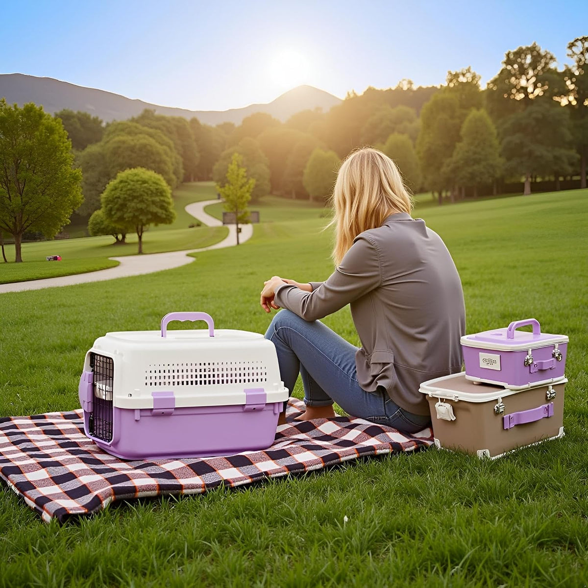 Cat Travel Carrier, Airline Pet Carrier, Portable Dog Crate, Hard Shell Kennel for Cats & Small Dogs, 360° Ventilation, Car Travel, Outdoor Hiking & Air Cargo Approved (Purple)