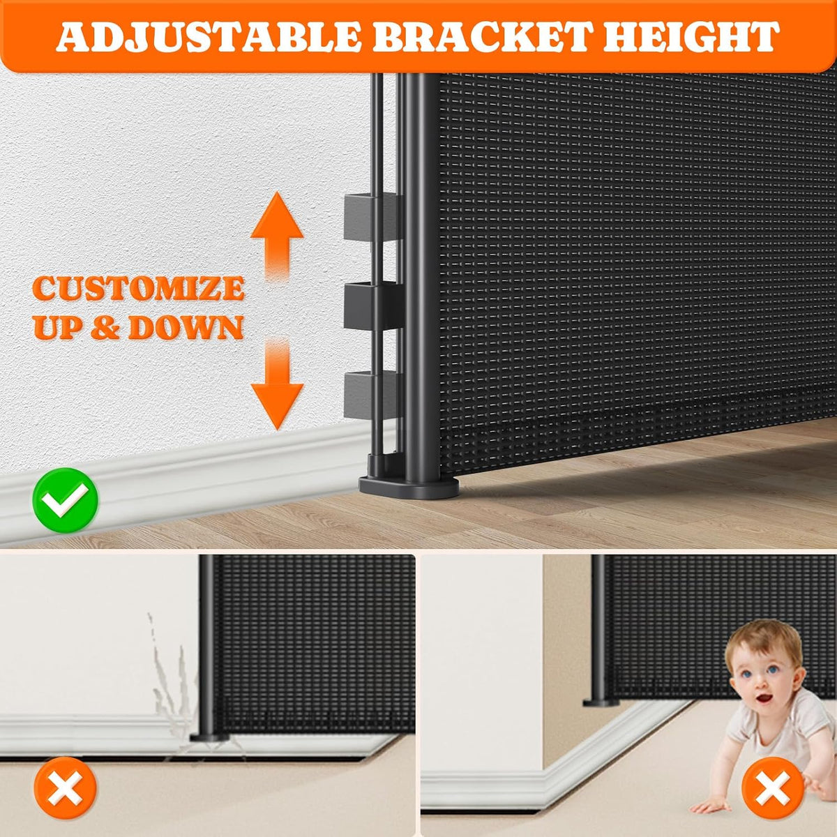 Retractable Baby Gates Extra Wide, 41" Tall Extends up to 71" Wide